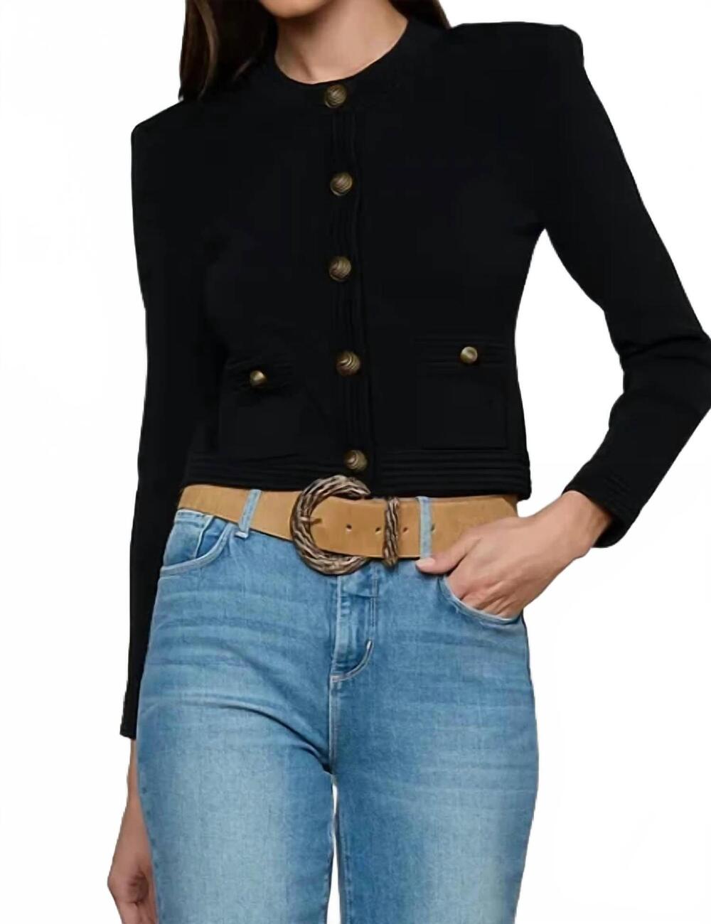 NEW L'AGENCE women's patsy crop cardigan in black